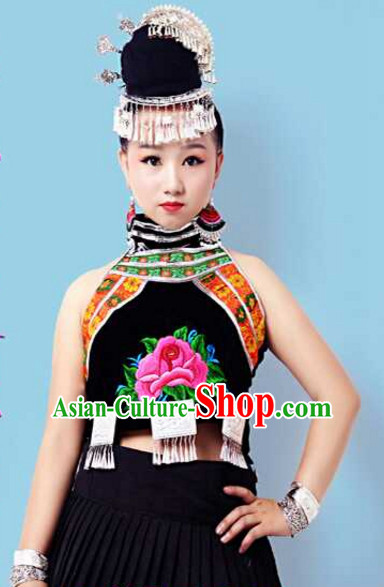 Traditional Chinese Tu Ethnic Clothing and Silver Hat Complete Set for Women