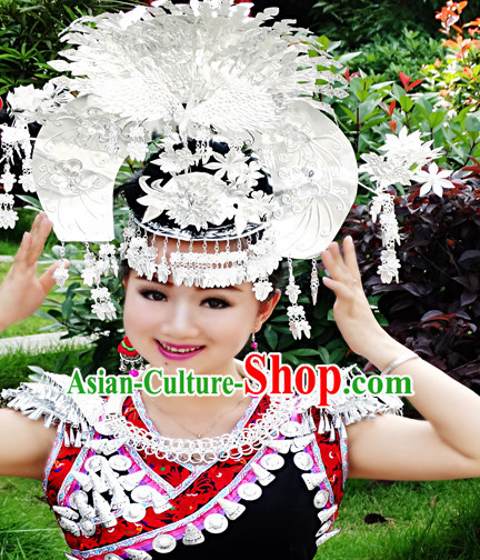 Chinese Princess Miao Tribe Headwear Silver Hat