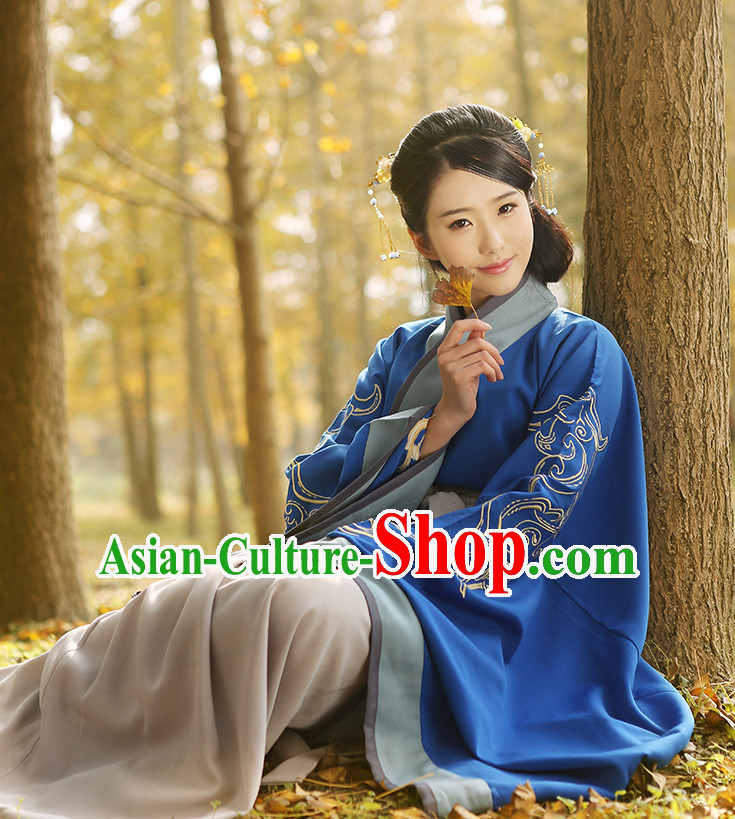 Ancient Chinese Hanfu Clothing and Headpieces Complete Set for Women