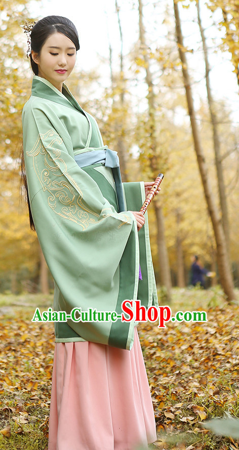 Ancient Chinese Hanfu Clothing and Headpieces Complete Set for Women