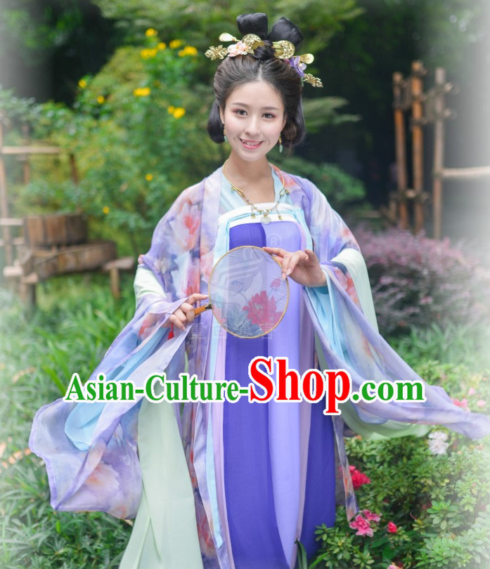 Chinese Style Dresses Kimono Dress Tang Dynasty Outfit and Hair Accessories Complete Set for Women