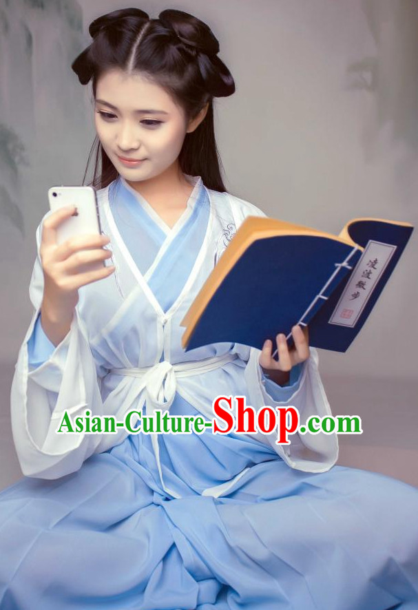 Ancient Chinese Style Dresses Taoist Nun Clothing Clothes Han Chinese Costume Hanfu and Hair Jewelry Complete Set for Women Adults Children