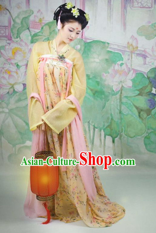 Ancient Chinese Style Dresses Tang Dynasty Clothing Clothes Han Chinese Costume Hanfu and Hair Jewelry Complete Set for Women Adults Children