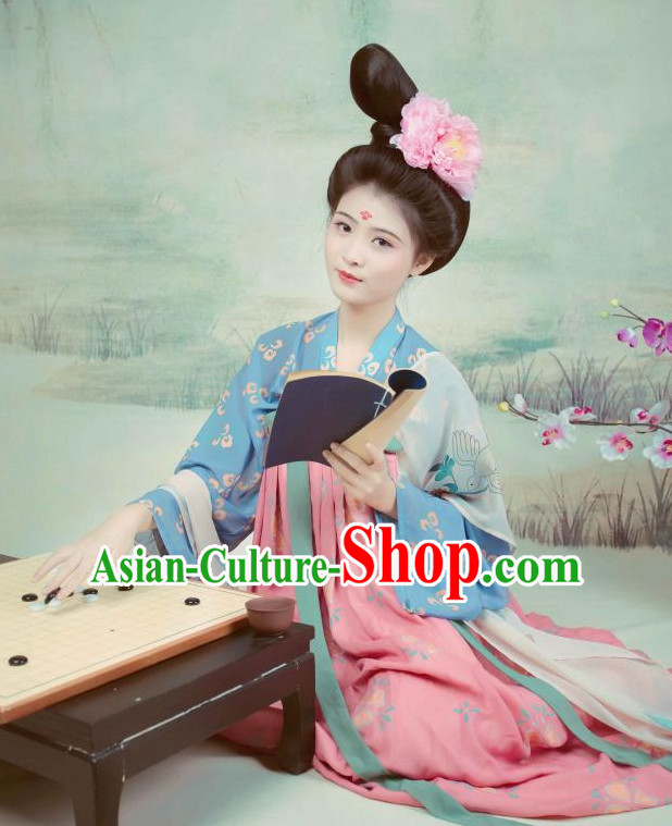 Ancient Chinese Style Dresses Tang Dynasty Clothing Clothes Han Chinese Costume Hanfu and Hair Jewelry Complete Set for Women Adults Children