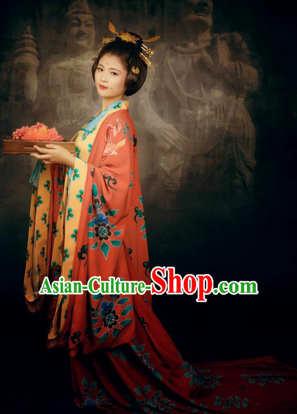 Ancient Chinese Style Dresses Tang Dynasty Clothing Clothes Han Chinese Costume Hanfu and Hair Jewelry Complete Set for Women Adults Children