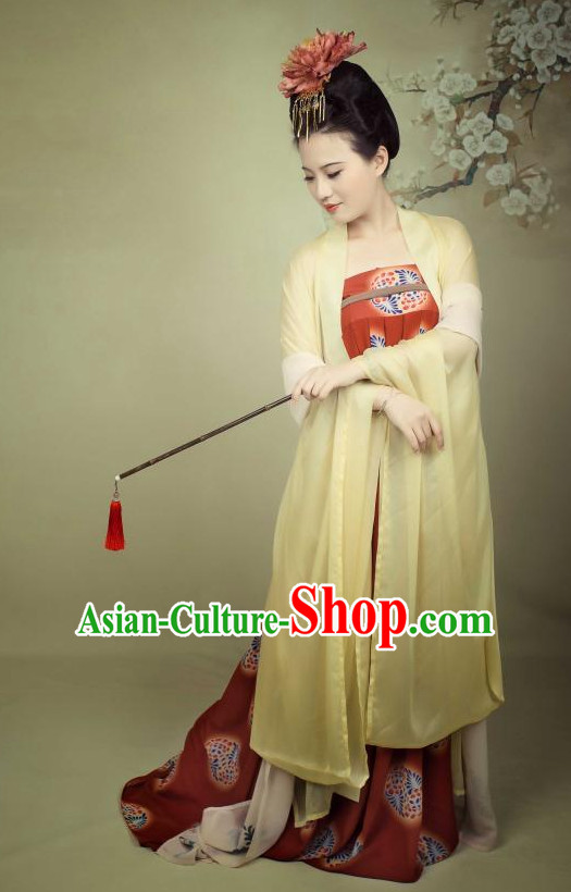 Ancient Chinese Style Dresses Tang Dynasty Clothing Clothes Han Chinese Costume Hanfu and Hair Jewelry Complete Set for Women Adults Children