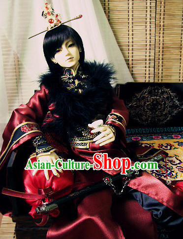 Ancient Chinese Prince Emperor Hanfu Costumes and Headwear Complete Set for Men Boys Adults Kids