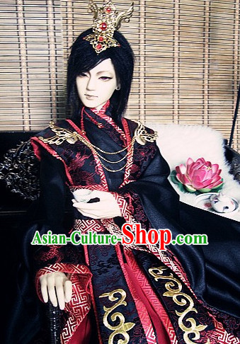 Ancient Chinese Prince Emperor Hanfu Costumes and Headwear Complete Set for Men Boys Adults Kids