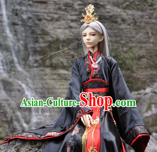 Ancient Chinese Prince Emperor Hanfu Costumes and Headwear Complete Set for Men Boys Adults Kids