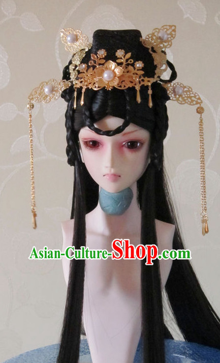 Ancient Chinese Female Princess Queen Empress Black Wigs and Hair Accessories Set