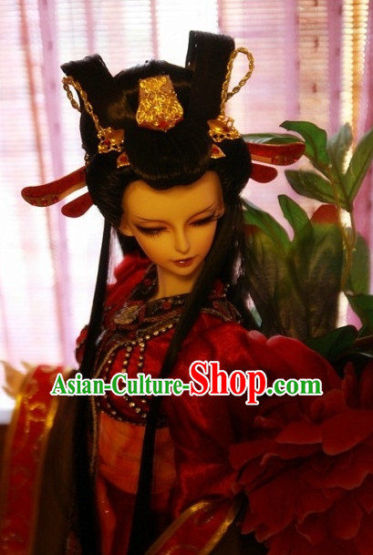 Ancient Chinese Female Princess Queen Empress Black Wigs and Hair Accessories Set