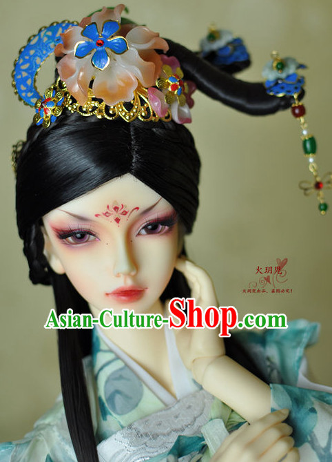 Ancient Chinese Female Princess Queen Empress Black Wigs and Hair Accessories Set