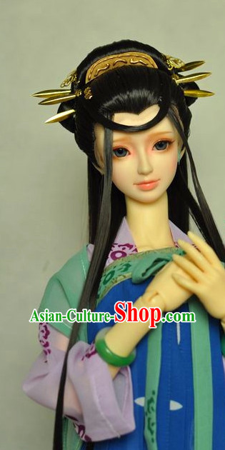 Ancient Chinese Female Princess Queen Empress Black Wigs and Hair Accessories Set