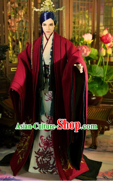 Ancient Chinese Emperor Prince Prime Minister Clothing and Hair Accessories Complete Set for Men