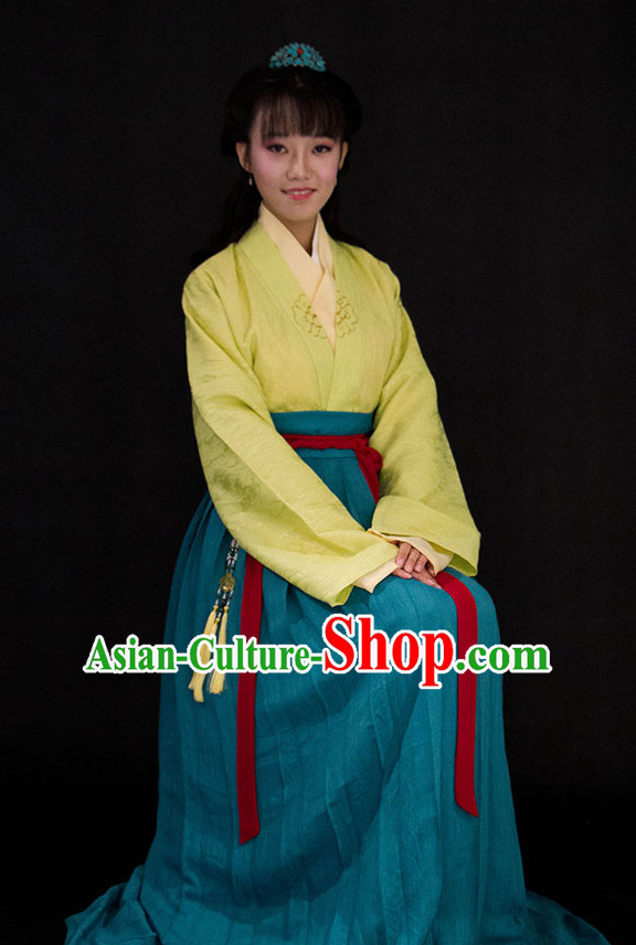 Chinese Style Dresses Kimono Dress Han Dynasty Empress Princess Queen Outfits and Headpieces Complete Set for Women