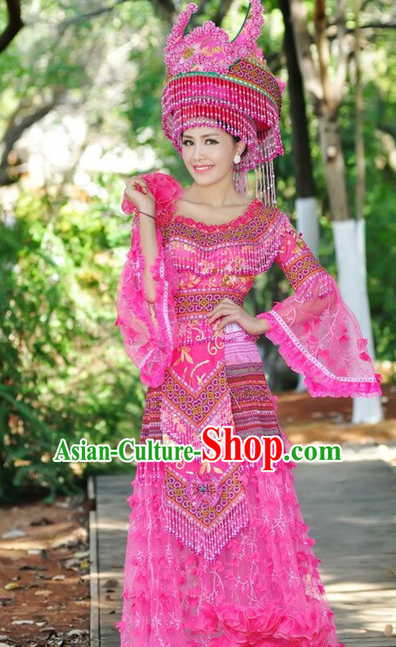 Chinese Traditional Miao Minority Princess Queen Empress Clothes and Hat Complete Set for Women