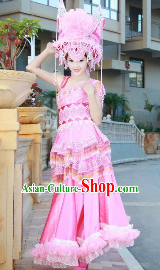 Chinese Traditional Miao Minority Princess Queen Empress Clothes and Hat Complete Set for Women