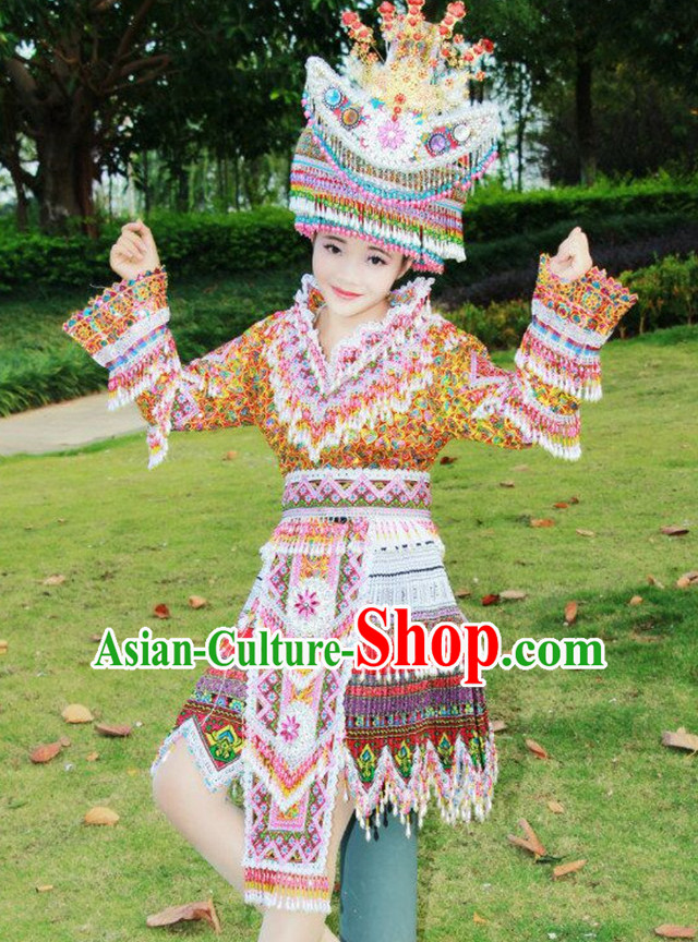 Chinese Traditional Miao Minority Princess Queen Empress Clothes and Hat Complete Set for Women