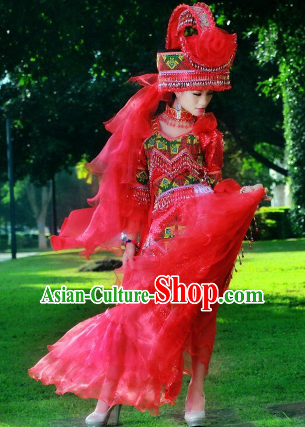 Chinese Traditional Miao Minority Princess Queen Empress Clothes and Hat Complete Set for Women