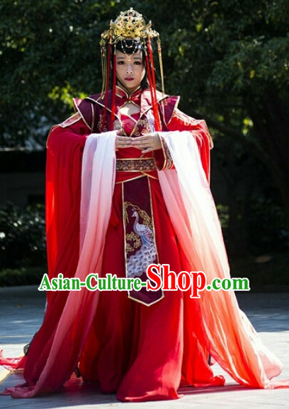 Chinese Ancient Empress Princess Queen Clothing and Headpieces Complete Set for Women Girls Adults Children