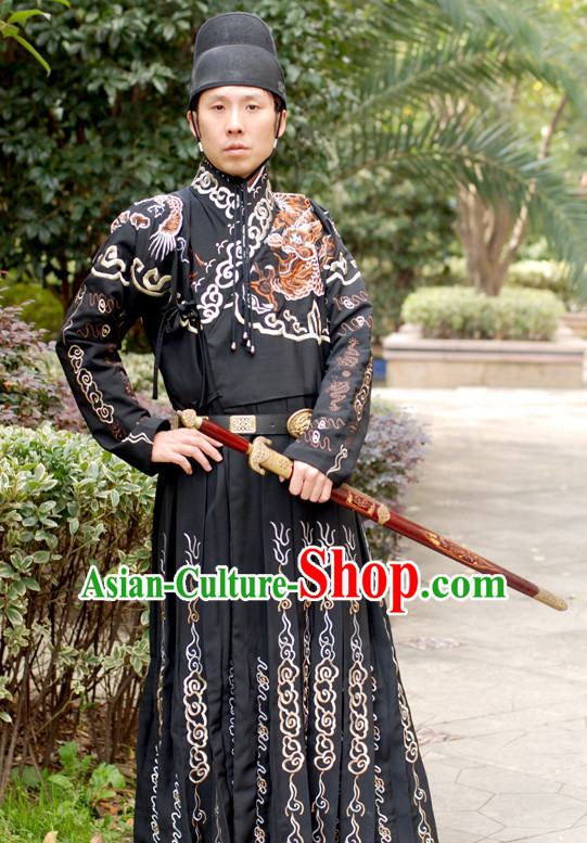 Chinese Ancient Ming Dynasty Bodyguard Clothing and Hat Complete Set for Men Boys Adults Kids