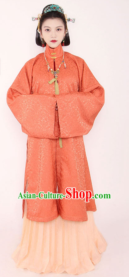 Chinese Style Dresses Kimono Dress Song Dynasty Empress Princess Queen Outfits and Headpieces Complete Set for Women