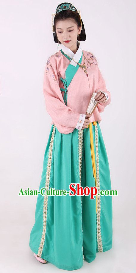 Chinese Style Dresses Kimono Dress Song Dynasty Empress Princess Queen Outfits and Headpieces Complete Set for Women