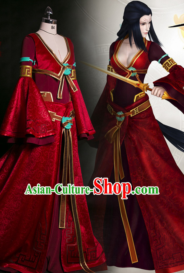 Chinese Ancient Guzhuang Swordswomen Cosplay Sexy Costumes Complete Set for Women