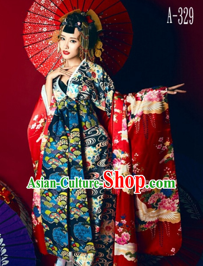 Japanese Traditional Geisha Kimono Dress Complete Set for Women Girls Children Adults