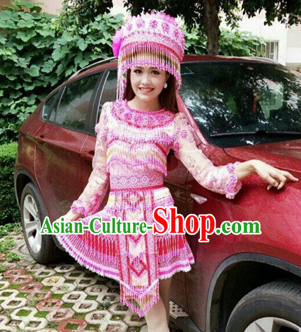 Chinese Traditional Miao Minority Princess Queen Empress Clothes and Headwear Complete Set for Women