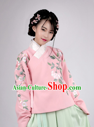 Chinese Ancient Ming Dynasty Hanfu Clothing and Hair Jewelry Complete Set for Women and Girls