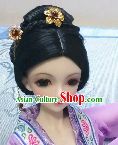 Ancient Chinese Black Long Hair Wigs and Jewelry for Women