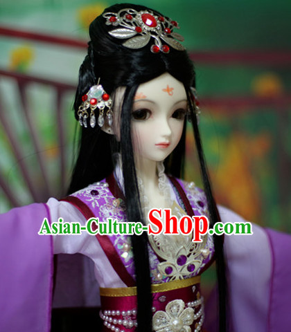 Ancient Chinese Black Long Hair Wigs and Jewelry for Women