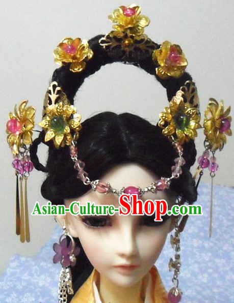 Ancient Chinese Style Princess Black Hair Wigs and Accessories for Women Girls Adults Kids