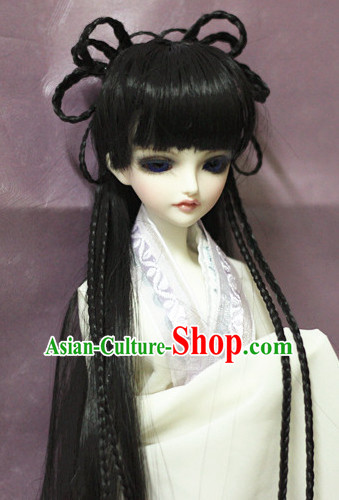 Ancient Chinese Style Prince Empress Long Black Wigs for Women Girls Adults Children