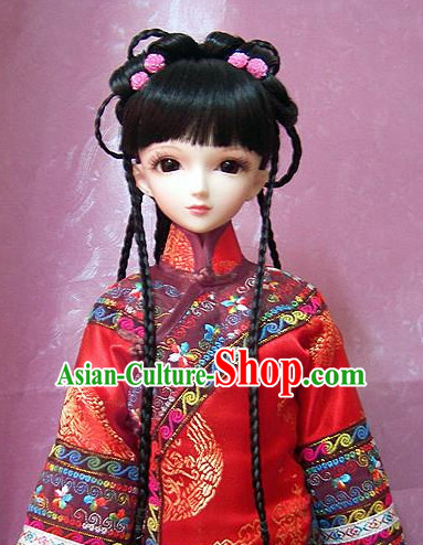 Ancient Chinese Style Prince Empress Long Black Wigs for Women Girls Adults Children