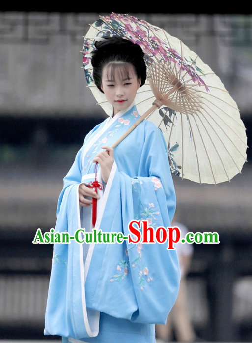 Ancient Chinese Han Dynasty Beauty Hanfu Garment Suits and Hair Accessories Complete Set