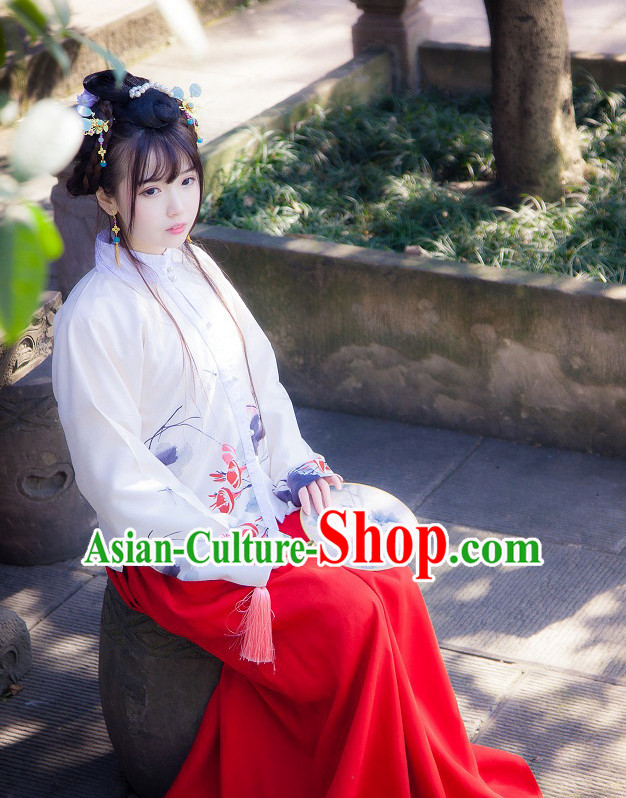 Ancient Chinese Han Fu Garment Top and Bottom Clothing Complete Set for Women or Girls