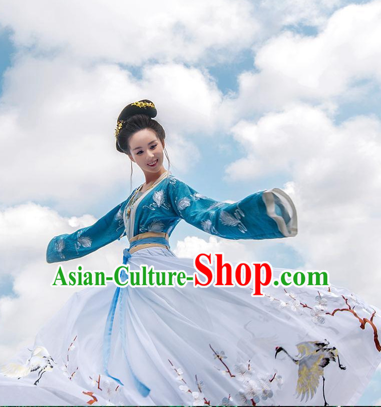 Ancient Chinese Han Dynasty Clothing and Headpieces Complete Set for Women or Girls