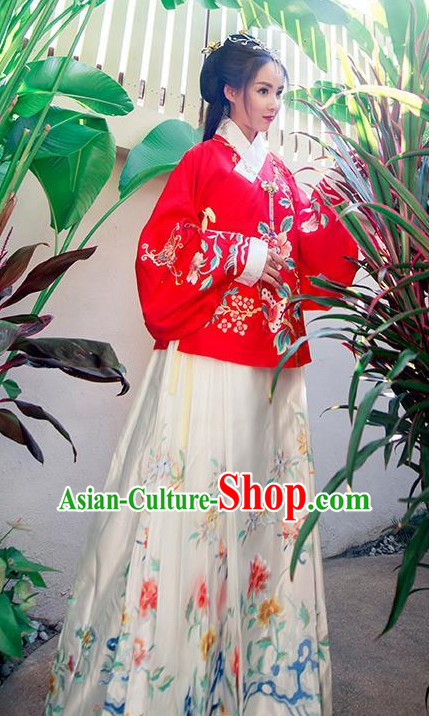 Ancient Chinese Ming Dynasty Princess Queen Empress Clothing and Headpieces Complete Set for Women or Girls