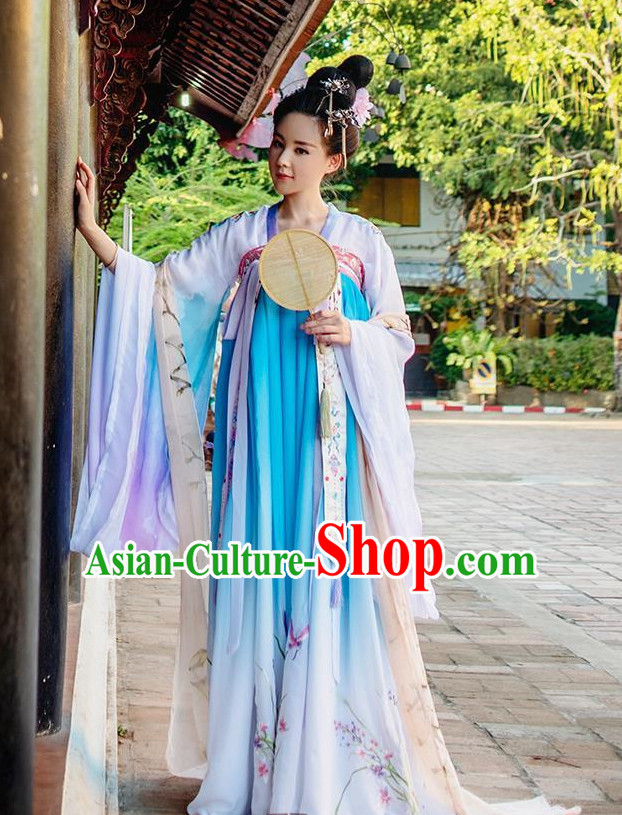 Color Transition Ancient Chinese Tang Dynasty Princess Queen Empress Clothing and Headpieces Complete Set for Women or Girls