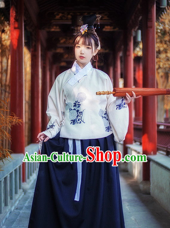 Ancient Chinese Ming Dynasty Princess Clothes Top and Bottom Clothing Complete Set for Women or Girls