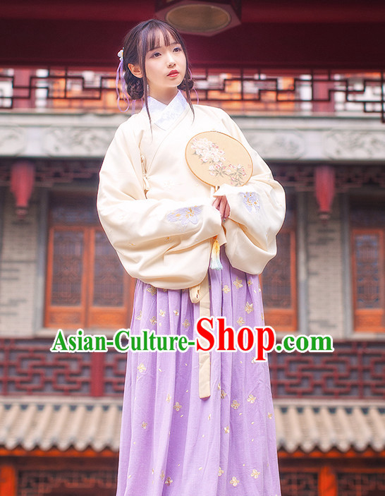 Ancient Chinese Ming Dynasty Princess Clothes Top and Bottom Clothing Complete Set for Women or Girls