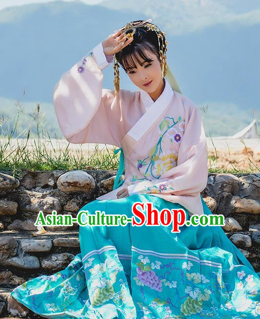 Ancient Chinese Ming Dynasty Princess Empress Queen Embroidered Clothing and Headpieces Complete Set for Women or Girls