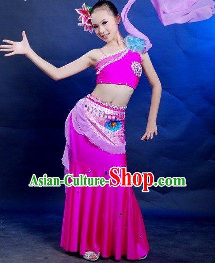 Chinese Folk Peacock Dance Costumes for Women or Kids