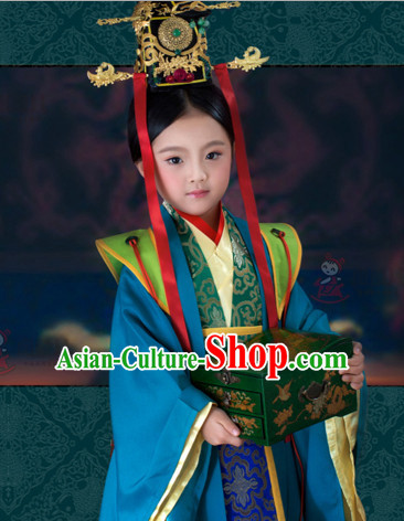 Chinese Ancient Han Dynasty Princess Empress Queen Clothing and Hair Accessories Complete Set for Women or Kids