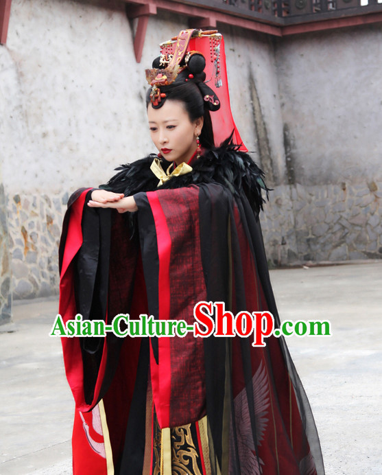 Chinese Ancient Empress Queen Clothing and Hair Accessories Complete Set for Women or Kids