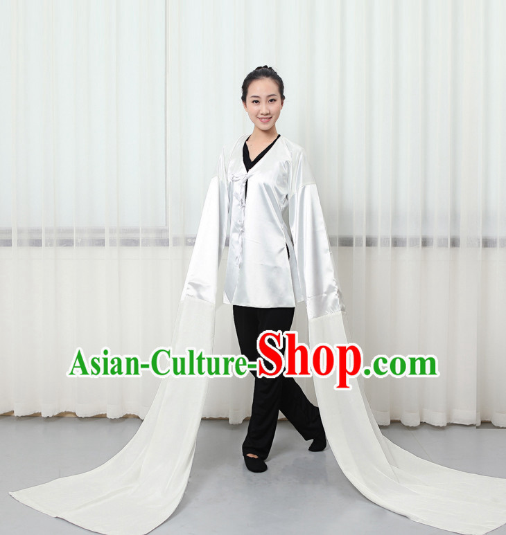 Pure White Professional Chinese Classical Water Sleeve Dance Costumes for Women Adults Kids