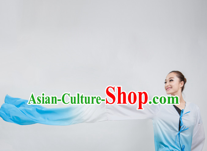 White to Blue Color Transition Chinese Classical Water Sleeves Long Sleeves Dancing Costume for Women or Girls