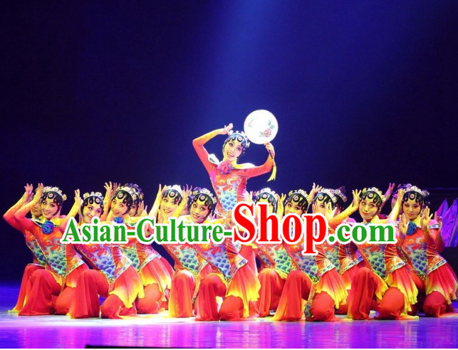 Chinese Folk Ethnic Han Dance Costumes and Headpieces for Women